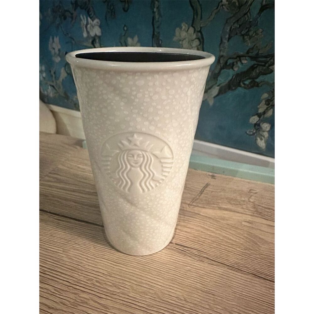 Starbucks 2016 Quilted Siren Ceramic Travel Mug 10 oz Ivory White